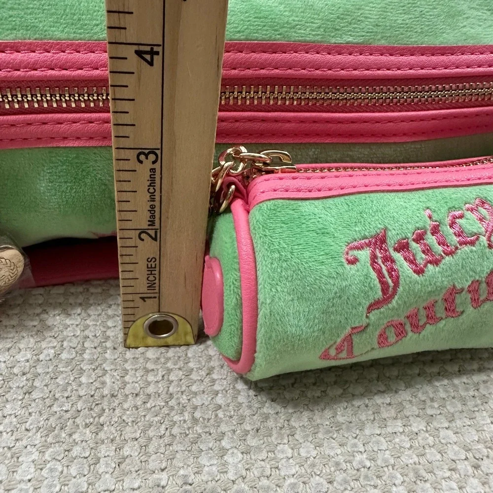 Juicy Couture Retro Green Pink Velour Scottie Dogs Barrel Satchel Bag NWT